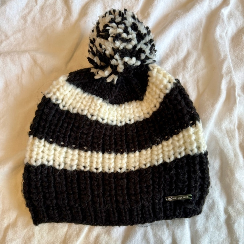 Michael Kors Black and White Knit Beanie